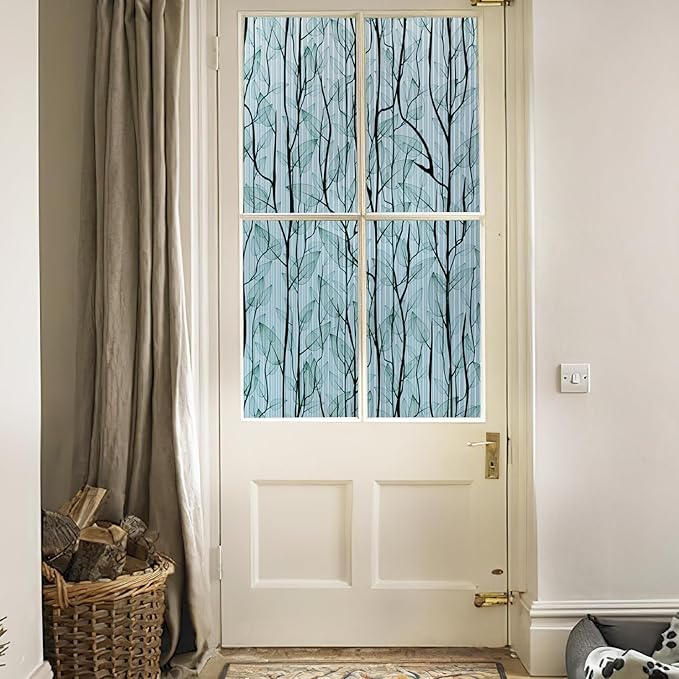 DKTIE Nature Pattern Rainbow Window Film Decorative Stained Glass Window Film Static Cling Films Easy Apply Removable Comes with Tools (U1747-Reeded Glass, 35.4" x 78.7")