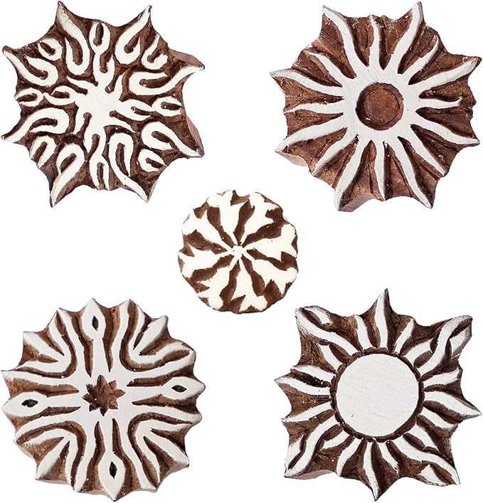 Royal Kraft Sun Wooden Printing Stamps (Set of 5) - DIY Henna Fabric Textile Paper Clay Pottery Blocks Htag2219