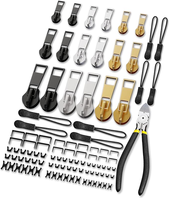 Zipper Repair Kit, Upgraded Zipper Replacement Slider Kit (99 PCS), Include Zipper Pull Replacement, Instant Zippers Plier, Easy Install, Zippers Fix Kit for Jacket Backpack Luggage (3 Sizes #3, 5, 8)