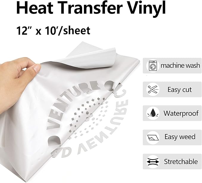 RENLITONG Grey HTV Iron on Vinyl 12Inch by 10ft Roll Heat Transfer Vinyl for T-Shirt HTV Rolls for All Cutter Machine - Easy to Cut & Weed for Heat Transfer Design