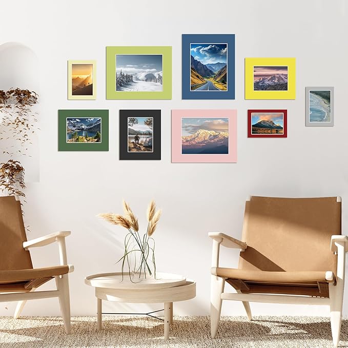 Egofine 14 Packs Picture Frame Mats, 8x10 Picture Mats for 5x7 Photos, Acid-Free Mixed Colors Pre-Cut Photo Board for Photos, Prints, Artworks