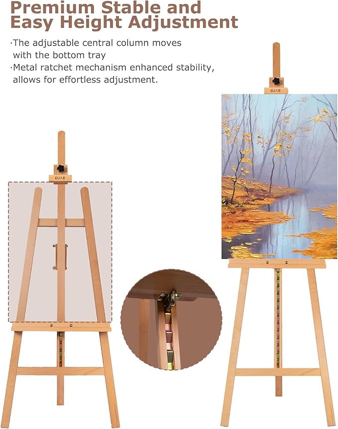 DJAR A Frame Wooden Art Easel for Painting, 57’’-76’’ Adjustable Height, Hold Canvas up to 43’’, Floor Easel Stand for Adults, Beginner