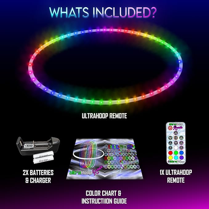 UltraHoop Remote LED Hoop - Wireless Control 60 Color Changing LED Lights w/ 300+ Modes & Patterns - Rechargeable Battery, HDPE Collapsible, Advanced to Beginner Hoola Hoops - 30” x 5/8" OD - UltraPoi