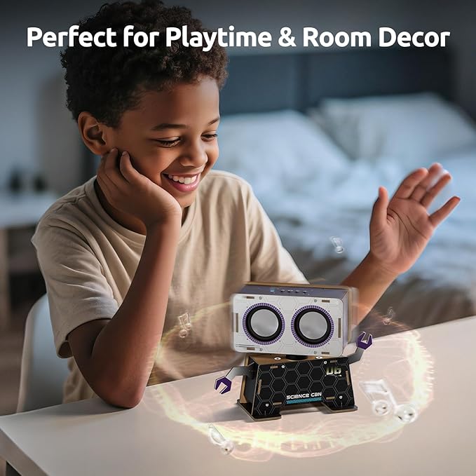Science Can Stem Toys DIY Bluetooth Speaker, Build Your Robot Bluetooth Speaker with Rotating Head, Electronic STEM Kits with Wooden Puzzles, Gift for Teens Boys & Girls Ages 8-14