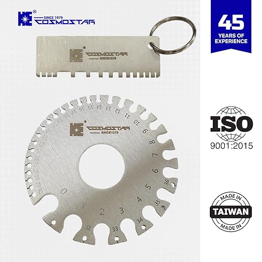 Cosmostar 2 Pcs Stainless Steel Welding Gauge Set – Wire & Metal Sheet Thickness Gauge, 25-3,000 um Wet Film Comb + Dual-Sided Round Wire Cable Gauge for Welding Material & Sheet Measurement