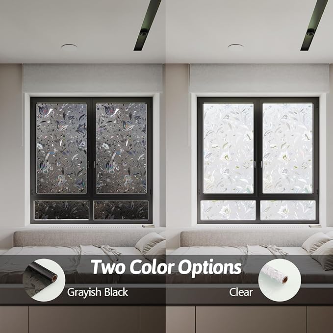 NINETREX Window Privacy Film,Decorative Window Film Frosted,Stained Glass Window Cling,Heat Blocker Non-Adhesive for Home,Grayish Black 23.6 x 78.7inch