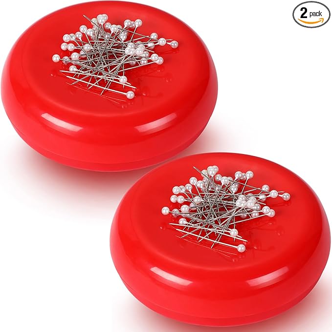 Waydress 2 Pieces Magnetic Pin Holder Sewing Pincushion Round Paper Clip Holder Magnetic Cushion Sewing Pin Push Hairclip Storage Case Needle Cushion for Sewing DIY Project(Red)