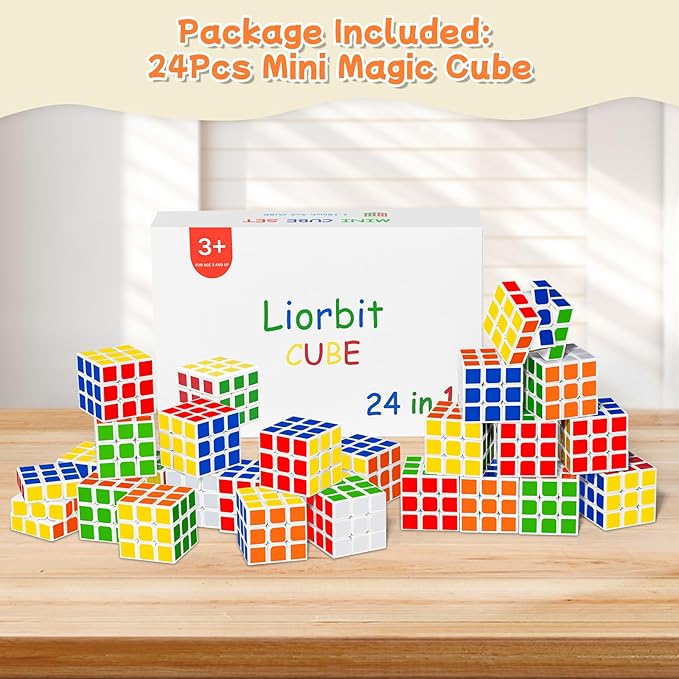 24 Pack Mini Puzzle Cubes Party Favors for Kids, 3x3 Mini Magic Cube Puzzle Prize Set for Kids School Rewards, 1.18inch Bulk Small Toys for Party, Birthday, Christmas Stocking