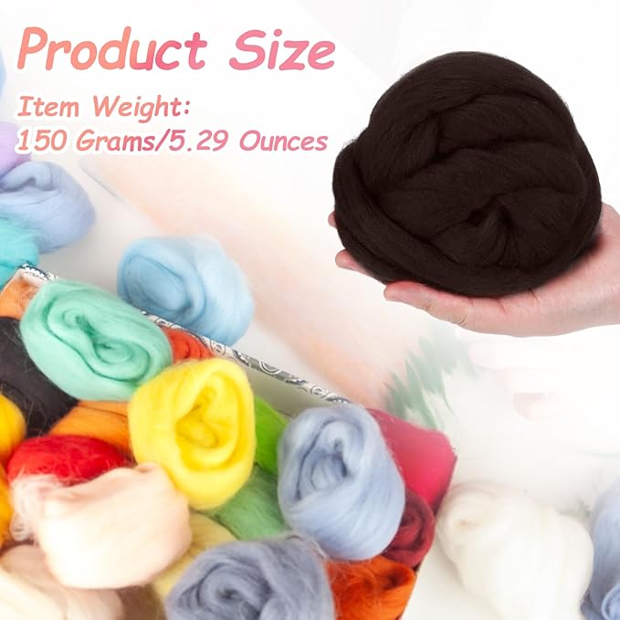 PATIKIL Wool Roving Yarn, 150G/5.3OZ Soft Felting Wool Pure Chunky Roving Yarn Bulk for Needle Felting Knitting Blanket Spinning Weaving DIY Craft, Dark Brown