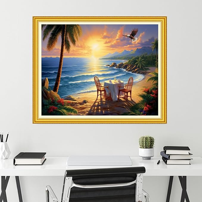 Funchey Stamped Cross Stitch Kits, DIY Cross Stitch Pattern for Adults Beginners Needlepoint Kits Embroidery Kit Arts and Crafts 11CT-Seaside Scenery 16x20 inch