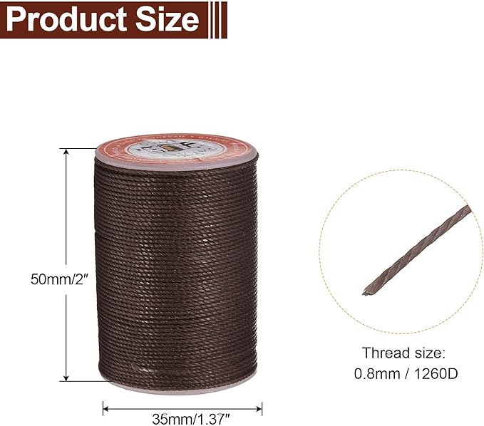 uxcell Round Leather Sewing Waxed Thread, 55m / 60 Yards Polyester Wax String, 0.80mm Wax Stitching Cord for Leather Crafts, Bookbinding, Bracelets Braided, Coffee, 2pcs