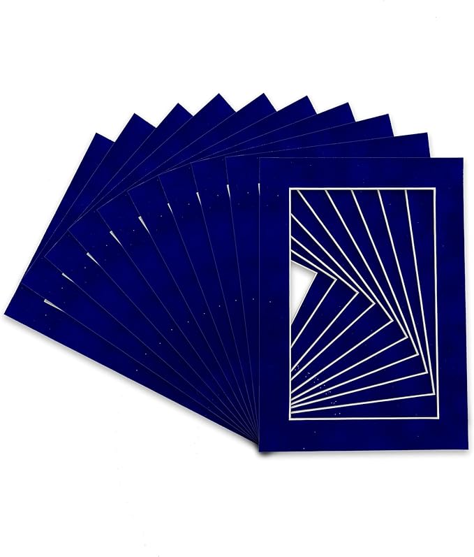Pack of TEN 8x10 Mats Bevel Cut for 5x8 Photos - Acid Free Royal Blue Suede Precut Matboards For Pictures, Photos, Framing - 4-ply Thickness