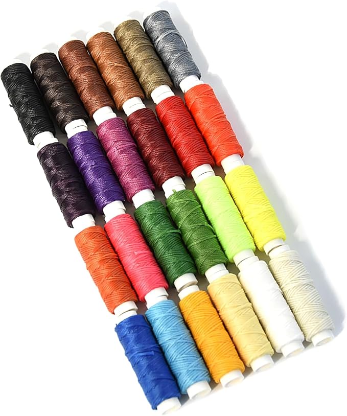 Waxed Thread for Leather Sewing 24 Colors 210D Hand Stitching Thread Waxed Flat Cord for Hand Sewing Book Binding Shoe Repairing