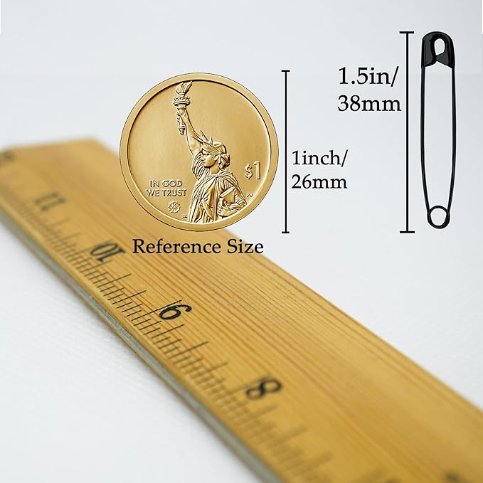 600PCS Safety Pins, 1.5 inch Small Safety Pins, Rust-Resistant Nickel Plated Steel, Sharp Edge Safety Pin for Clothes, Sewing, 38mm Decorative Safety Pins Assorted (Black)