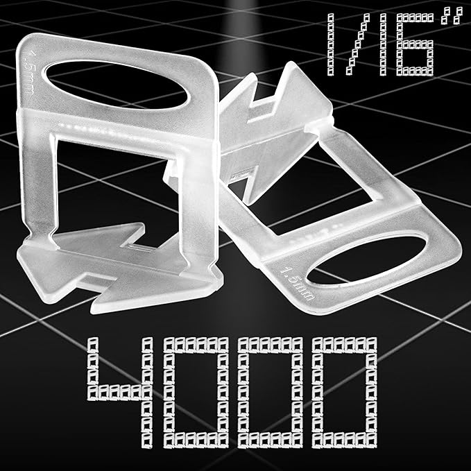 1/16” Tile Leveling System Spacers 4000 PCS Tile Leveling Clips Kit Prevent Tile lippage Leveler Spacers for DIY Professional Ceramic Tile and Stone Installation (1/16 IN, 4000)