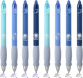 BAYTORY 8Pcs Cute Retractable Erasable Gel Pens, Blue and Black Ink Pen with Eraser Clear, Smooth Writing Comfortable to Use for Note Taking Marking Planner Crossword Puzzles (Blue)