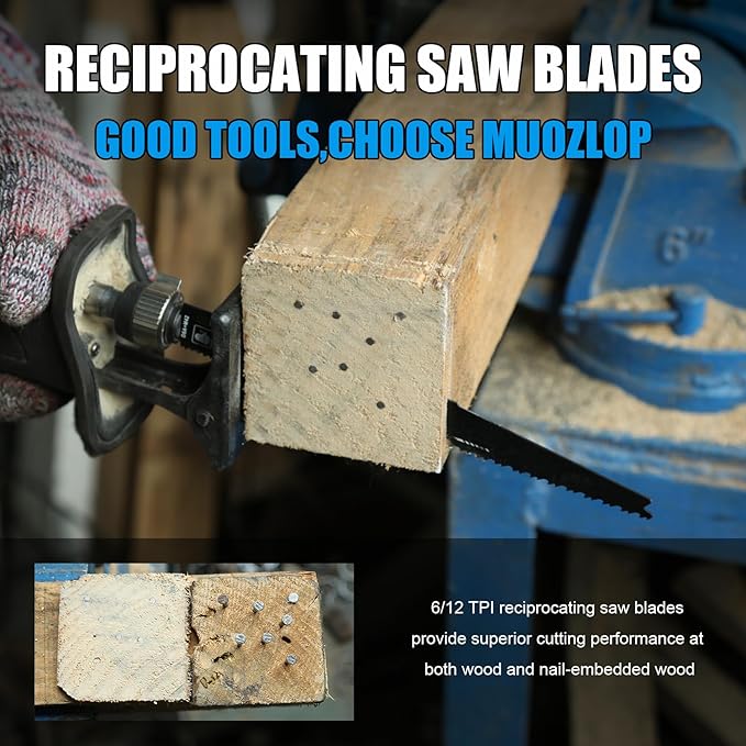 25 Pack 9 inch Reciprocating Saw Blades Set,6/12TPI High Carbon Saw Blades, Woodcutting Saw Blades with Organizer Case (25, 6/12TPI/225mm)