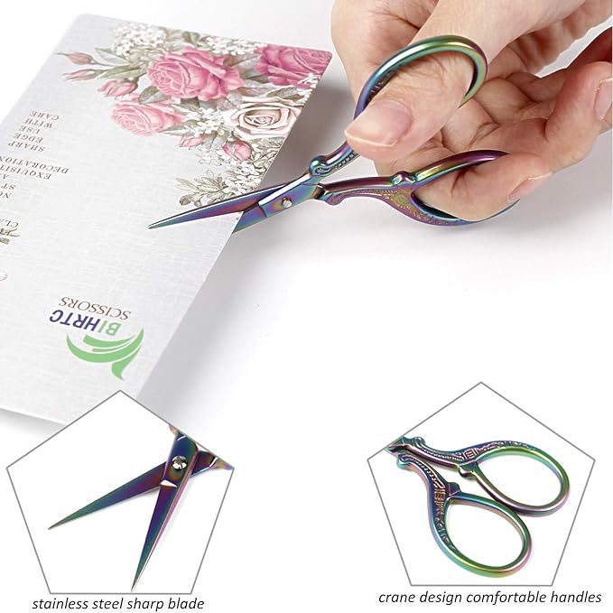 BIHRTC Small Craft Scissors 3.6inch Rainbow Scissors with Leather Cover Stainless Steel Sharp Tip Shears for Cross Stitch Sewing Crafting Art Work Threading Needlework Knitting
