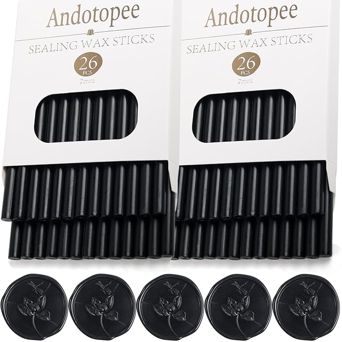52pcs Black Sealing Wax Sticks, Andotopee Glue Gun Wax Seal Sticks for Wax Seal Stamp, Premium Sealing Wax for Envelope Letter Seal Wedding Invation Craft Adhesive, Great Gift Ideas (Mini Size)