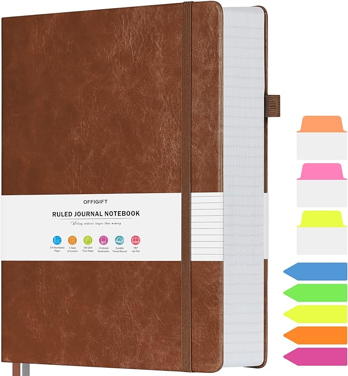 College Ruled Notebook, Large B5 Hardcover Leather Journal, 314 Numbered Pages Writing Journal, 100gsm No Bleed Paper, Lined Journal Notebook for Women Men School Office, 7.6'' X 10'', Brown