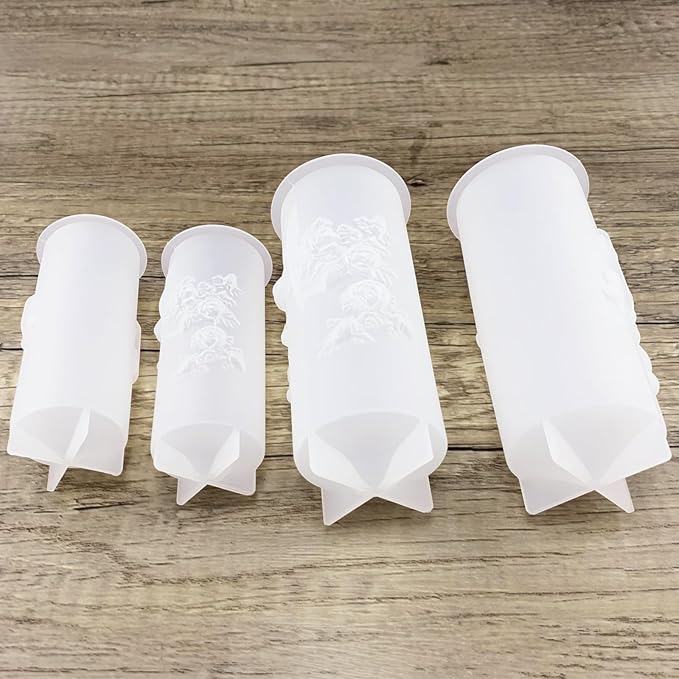 Flower Pillar Candle Molds 4pcs Rose Lily of The Valley Cylinder Silicone Molds for Candle Making Soaps Resin Clay Decoration Crafts DIY (Style -1)