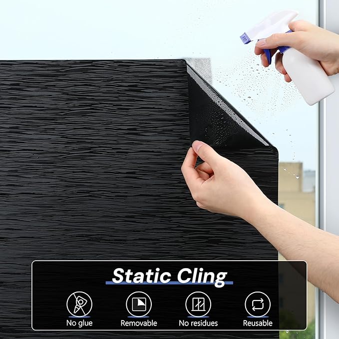 Haton Blackout Window Film, Black Out Sun Blocking Window Cover, Static Cling Frosted Privacy for Glass, Heat Control Darkening Room Coverings Shades Tint for Home Day Sleep, 23.6" x 157.4"