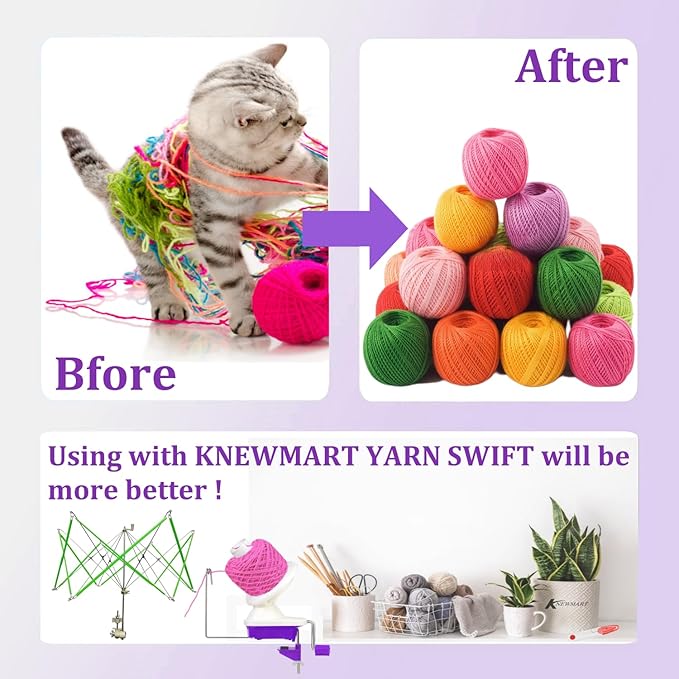 Yarn Ball Winder, Weaving Ball WinderNeedle Craft Yarn Ball Winder,The Helper for Knitting Enthusiast,Sturdy with Metal Handle and Tabletop Clamp, with 4 Size Pom Pom Makers+1PS Scissors