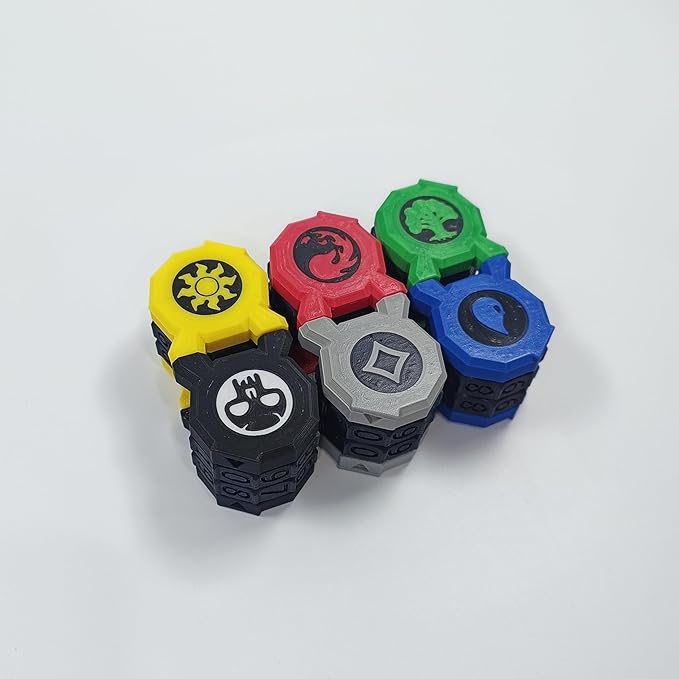 6PCS MTG Life Counter Set, 6 Terrain Types, 1.3 inch Gaming Tokens, Multi-Color