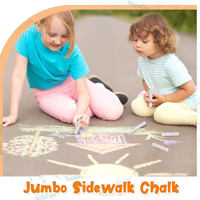 25 Pcs Sidewalk Chalks for Kids Non Toxic Jumbo Chalk for Party Gift Outdoor Art Classroom Play Painting (White)