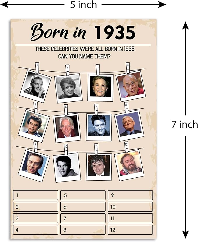 90 th Birthday Party Games, Set of 2 Activities for 15 Guests, Born in 1935 Games Bundle, Birthday Party Supplies for Adults, Pack of 30 Cards