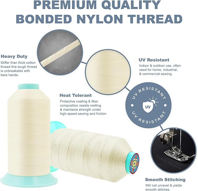 Mandala Crafts Size 277 840D T270 Bonded Nylon Thread Ivory Heavy Duty Sewing Threads - 800 YDs Tex 270 Thread for Leather, Jeans, Weaving, Outdoor Marine Upholstery Threads