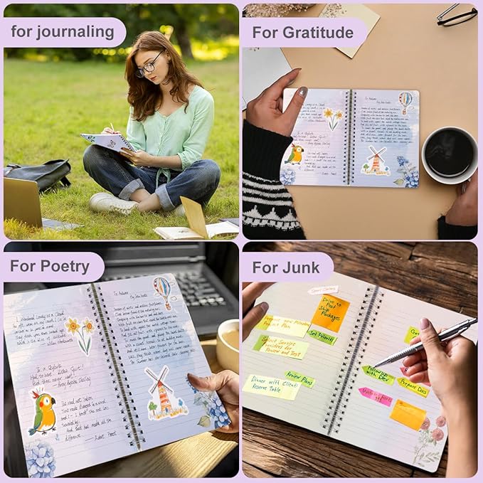 SIIXU Artistic Flower Dream Journal - Thick Hardcover Spiral Notebook with 160 Unique Pages, A5 Lined Notebooks for Poetry Drafting, Memo Keeping & Creative Junk Journaling, Pink