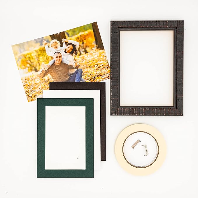8.5x11 Mat Bevel Cut for 7x9 Photos - Acid Free Forest Green Precut Matboard With Backing Board and Crystal Clear, Self Seal Photo Mat Bag - For Pictures, Photos, Framing - 4-ply Thickness