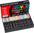 Acrylic Paint Markers Pens, 60 Vivid Colors Acrylic Markers Set,Direct Liquid Type, Stackable Color, Odorless Soft Head，Markers for School，Tooli Art ，Fabric & Creative Crafts (60)