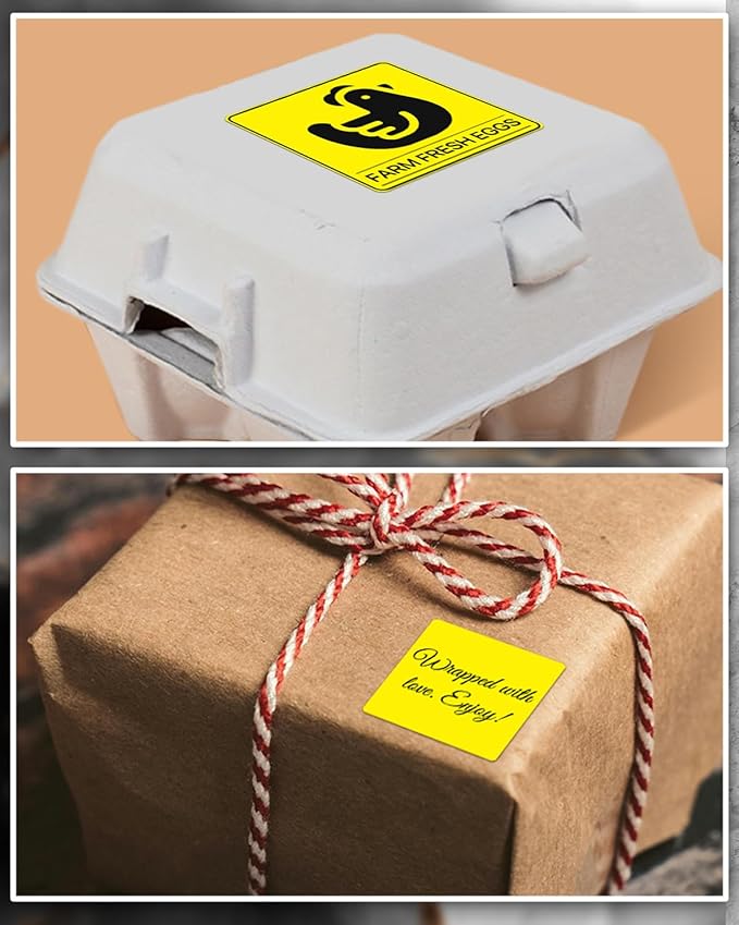 iEager Yellow Square Thermal Label Stickers, 2"x2" Self-Adhesive Square Direct Thermal Labels with Perforation Line, 500 Sheets/Roll