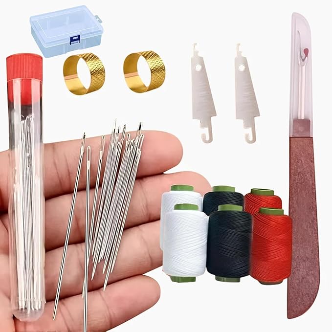 Big Eye Steel Sewing Needles Kit, 37PCS Stainless Steel Sewing Needle Kit, Portable Stainless Steel Needles for Hand Sewing, Punch Needle Kit Repair Tools for Beginners & Daily Use (37pcs)