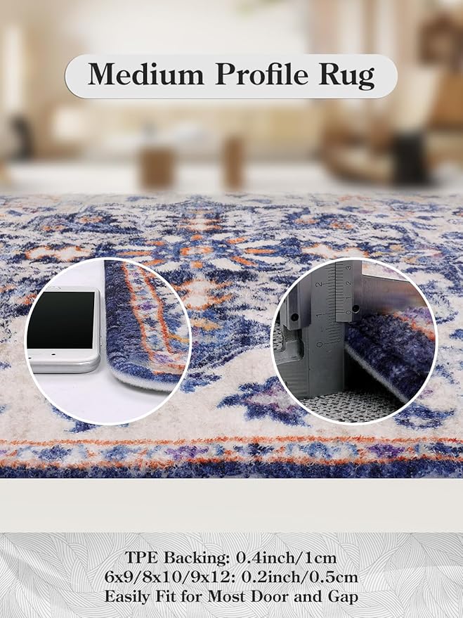 Lahome Bohemian Floral Medallion Runner Rug - 2x4 Blue Soft Bathroom Rug Runner Entry Way Mat, Washable Non Skid Laundry Room Carpet Runners for Living Room Dining Room Kitchen Entrance