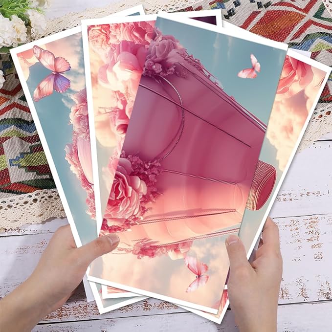 GLOBLELAND 4 Sheets Pink Roses Hot Air Balloons Rub on Transfers Pink Flower Furniture Decor Transfers Romance Butterflies Decal Transfers Stickers for Bedroom Living Room Desk Table Valentine's Day
