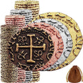Large Metal Pirate Coins - 100 Bronze, Silver, Gold & Rose Gold Treasure Coin Set, Metal Replica Spanish Doubloons for Pirate Party Decorations & Favors, Tokens, Toys, Cosplay, Treasure Chest
