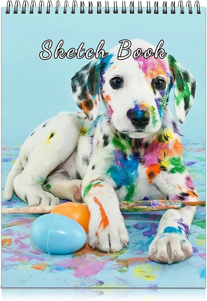 Cabreche Cute Sketchbook Top Spiral Bound Sketch Pad, 9 x 12 inch,100GSM Thick Paper,50 Sheets 100 Pages,Art Sketch Book Artistic Aesthetic Writing Drawing Paper for Girls Women Artists Beginners-Dog