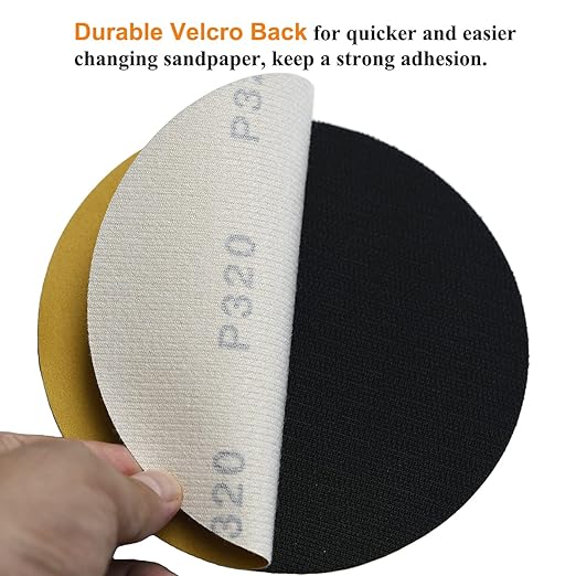 6-Inch No-Hole Hook and Loop Sanding Discs 320-Grit, Random Orbital Sandpaper for Automotive and Woodworking, 100-Pack