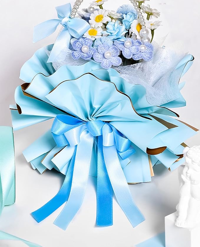 1" x 100 Yards Sky Blue Polyester Satin Ribbon Single Faced Bulk Fabric Ribbons for Gift Wrapping, Crafting, Bows Making, Flower Bouquet, Wedding, Home Decor