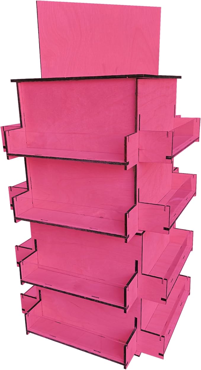 TORCHED DISPLAYS 4-Sided Rotating Display Stand - Craft Shows, Trade Shows, Markets - Small & Medium-Sized Items like Stickers, Postcards, Coasters, Note Pads, Napkins, Easy to Assemble (Pink)