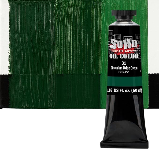 Soho Urban Artist Oil Paint - Chromium Oxide Green, 50 ml Tube - Best Valued Oil Colors for Painting, Excellent Pigment Load