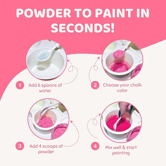 DIY Sidewalk Chalk Paint Set - Non-Toxic, Washable Powdered Chalk - Simply Mix in Water and Use a Paintbrush to Create Colorful Artwork on the Sidewalk or Chalkboard, For Kids Ages 5+