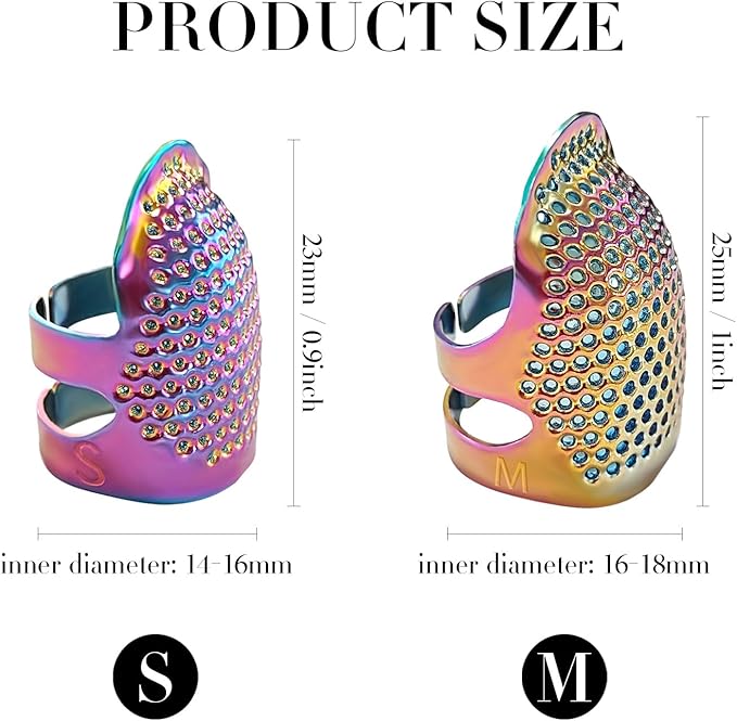 FR 4 Pack (2 Sizes, S/M) Sewing Thimble Finger Protector, Adjustable Finger Metal Shield Protector Pin Needles Sewing Quilting Craft Accessories DIY Sewing Tools Needlework Dazzle
