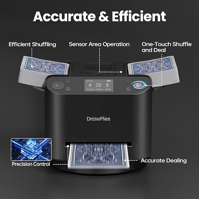Automatic Card shuffler and Dealer 2-in-1 Machine 2025, 1-12 Player, Rotatable 360°, Remote Card Calling, Ultra Quiet, Rechargeable, for Board Games and Poker, Casino Card, UNO, Five Crowns