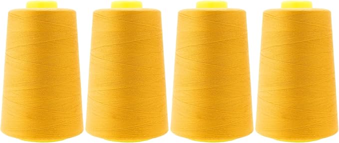 Mandala Crafts 4 Pack of Serger Threads Cones Spools - 40S/2 24000 Yards Polyester Mustard Yellow Threads for Sergers Machine and Overlock Quilting Sewing Machine