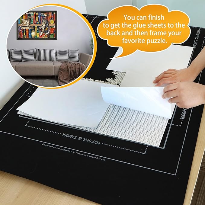 3000pc Jigsaw Puzzle Mat Roll Up, Black Felt, Classic Style, Portable, 39" x 39", 6+ Years