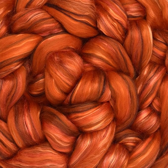 Merino Silk Luxe Tonal Designer Blend. Superfine Merino, Mulberry Silk, Tussah Silk. Top Roving for Spinning or Felting. Amber Glow 1oz